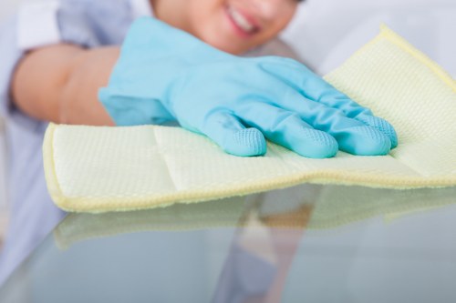 Safety-focused carpet cleaning setup with PPE and equipment in place