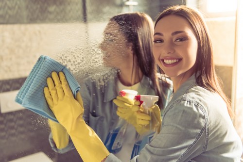 Technician applying careful cleaning methods during a carpet clean
